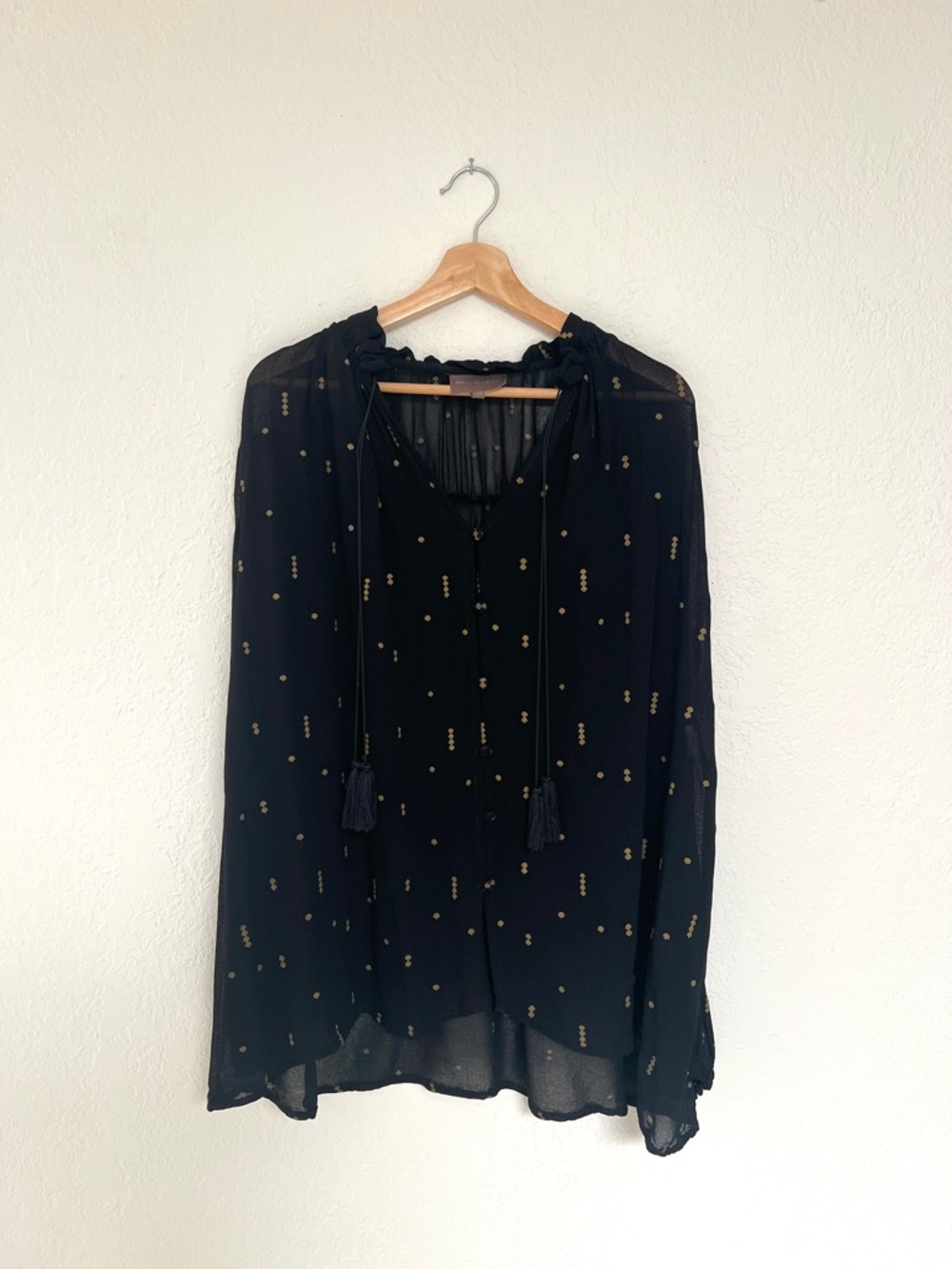 BEL KAZAN black sheer pattern blouse tunic / minimalist witchy flowy / size S
